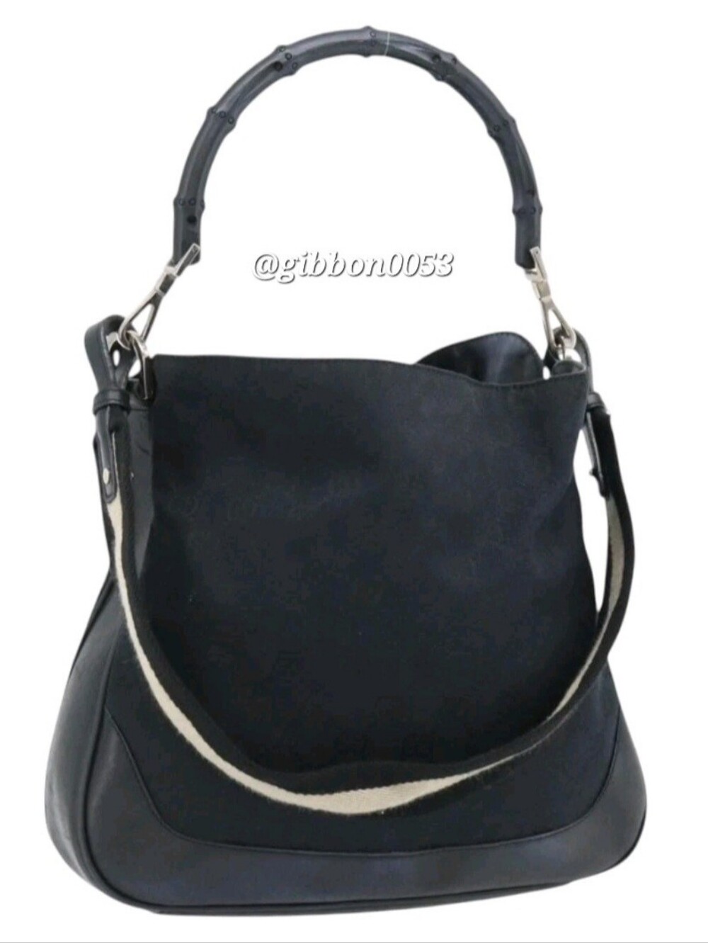 Authentic Vtg Gucci Bamboo Women's Black Shoulder Bag  Top Handle